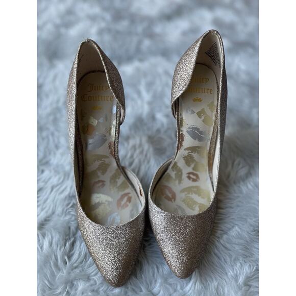 Juicy Couture Women's Glitter Heels Size 7 Champagne Gold - Picture 15 of 15
